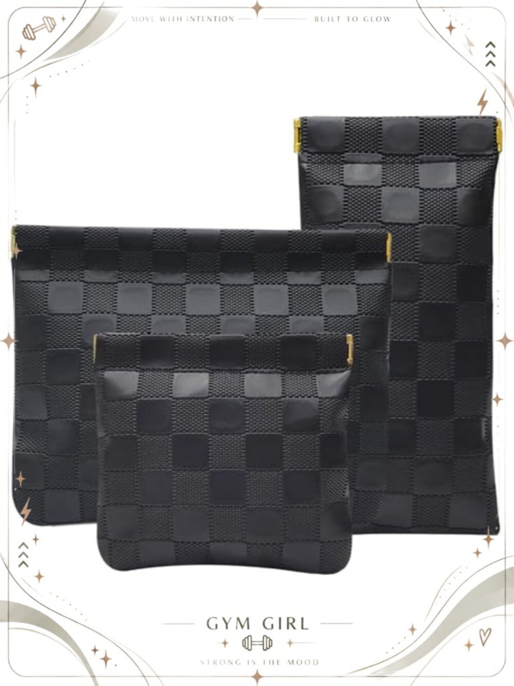 PU Leather Makeup Bag Set 3PCS Spring Closure Cosmetic Pouches Travel